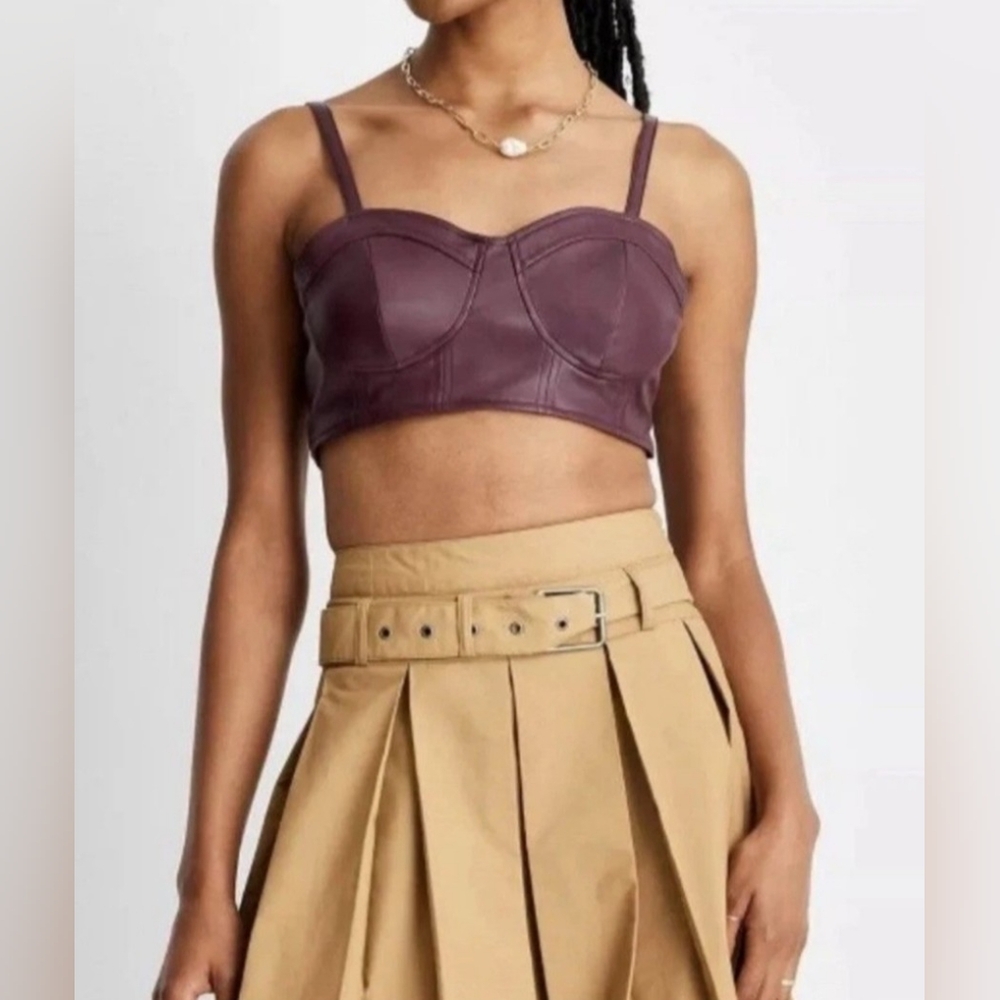 Future Collective By Reese Blutstein Burgundy Faux Leather Bralette NWT